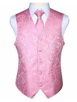 Men's Paisley Floral Jacquard Waistcoat & Necktie and Pocket Square Vest Suit Set