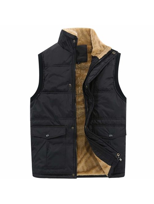 Flygo Men's Winter Warm Outdoor Padded Puffer Vest Thick Fleece Lined Sleeveless Jacket
