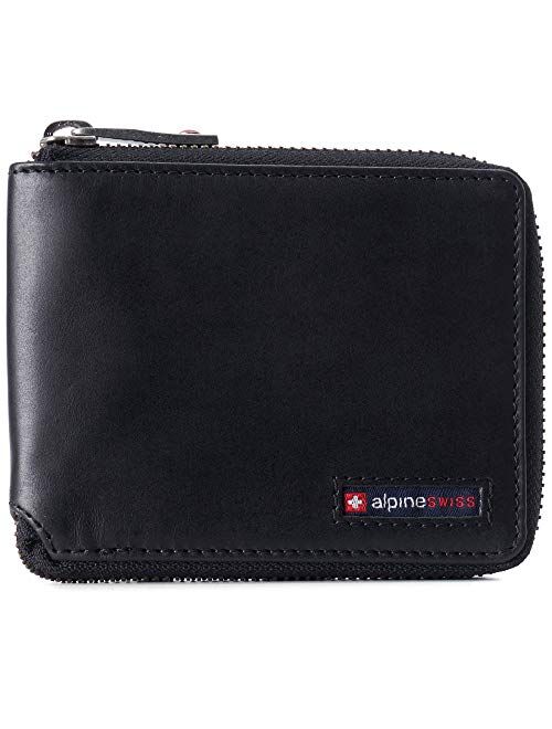 Alpine Swiss Logan Zipper Bifold Wallet For Men or Women RFID Safe
