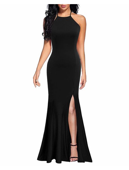 Lyrur Women's Sexy Spaghetti Straps Slit Formal Long Bridesmaid Maxi Party Evening Dress Mermaid Prom Gown