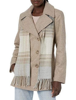 Women's Double Breasted Peacoat with Scarf