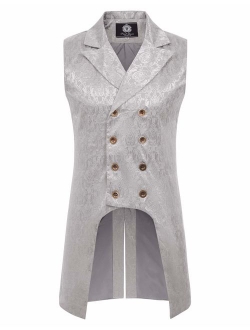 Paul Jones Mens Gothic Steampunk Double Breasted Vest Brocade Waistcoat PJ0081