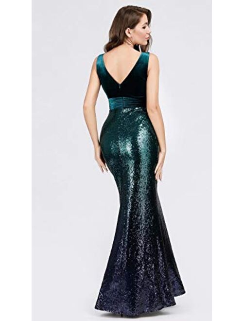 Ever-Pretty Women's Double V-Neck Sequins Patchwork Mermaid Dress 7767