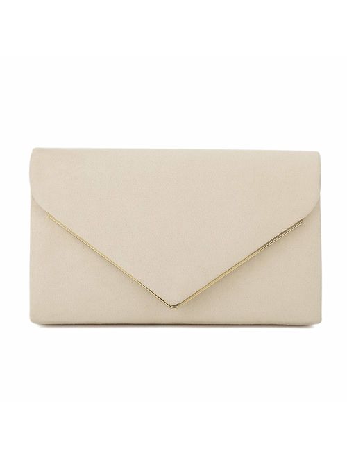 Charming Tailor Faux Suede Clutch Bag Elegant Metal Binding Evening Purse for Wedding/Prom/Black-Tie Events