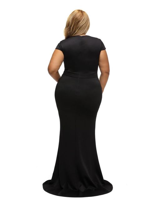 LALAGEN Women's Short Sleeve Rhinestone Plus Size Long Cocktail Evening Dress
