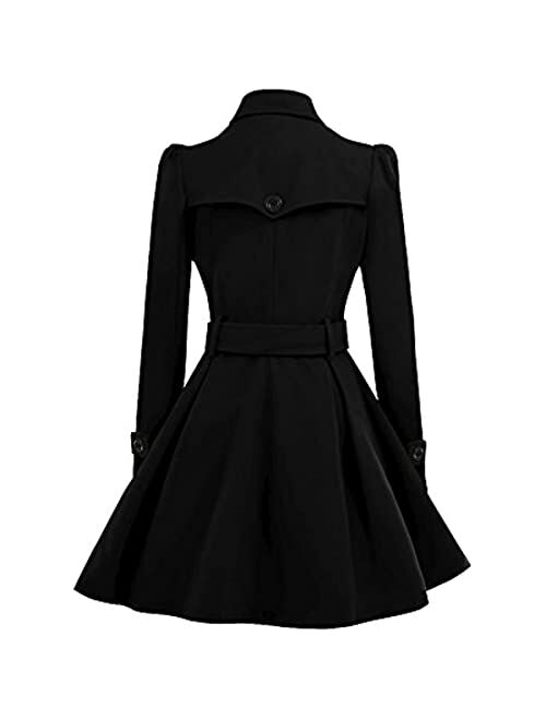 ForeMode Women's Wool Trench Coat Winter Double-Breasted Jacket with Belts