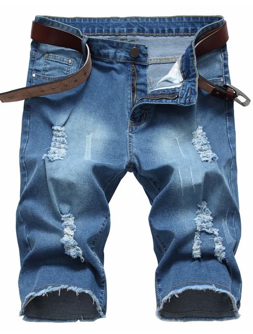 GARMOY Men's Casual Ripped Denim Shorts Jeans Distressed Stretchy Jeans Shorts Pants