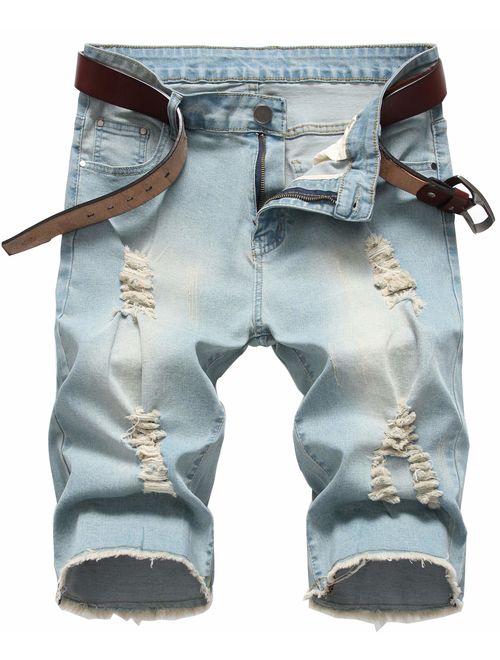 GARMOY Men's Casual Ripped Denim Shorts Jeans Distressed Stretchy Jeans Shorts Pants