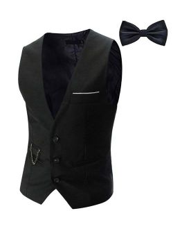 Tueenhuge Men's Top Designed Tuxedo Blazer Suit Vest Waistcoat with Bow Tie