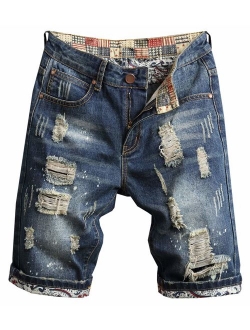 QZH.DUAO Men's Ripped Denim Shorts & Jeans