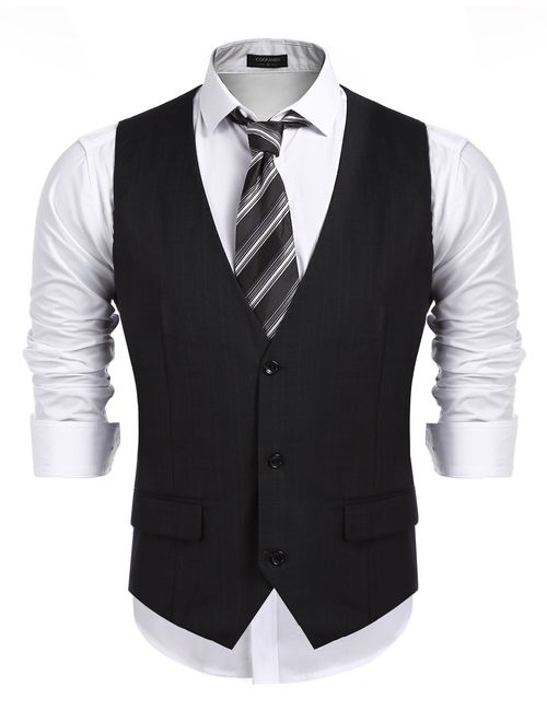 COOFANDY Men's Business Suit Vest,Slim Fit Skinny Wedding Waistcoat