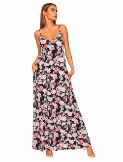 Women's Casual Sleeveless Deep V Neck Summer Beach Maxi Long Dress