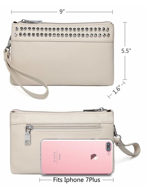 Wristlet Clutch Purses,VASCHY SAC Large Studs Soft Faux Leather Crossbody Evening Clutch Wallet for Women