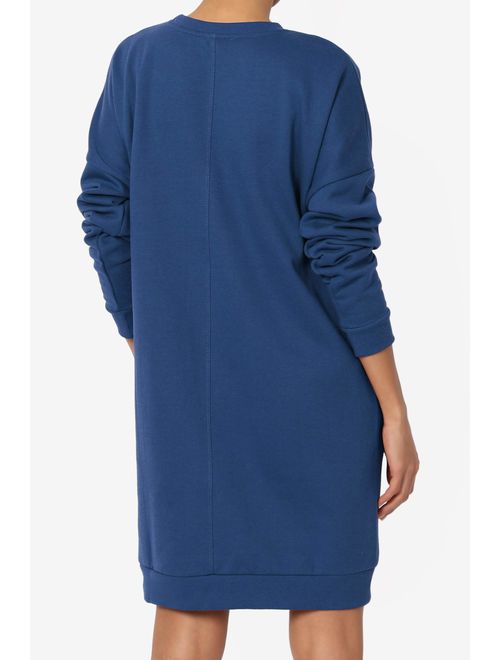 TheMogan Women's Casual V-Neck Pocket Loose Sweatshirt Tunic Sapphire S/M