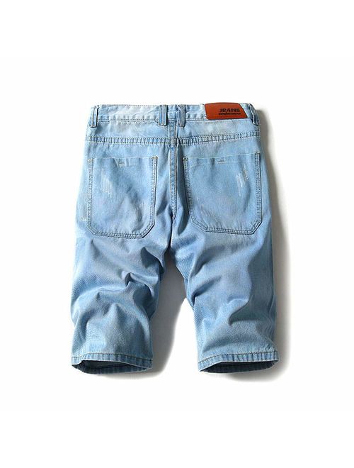 Men's Denim Shorts Jeans Pants 5 Pocket Casual Ripped Distressed Slim Fit for Men