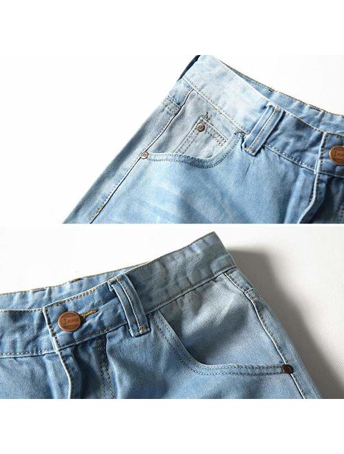 Men's Denim Shorts Jeans Pants 5 Pocket Casual Ripped Distressed Slim Fit for Men