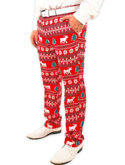 Festified Men's Holiday Reindeer Christmas Pants in Red