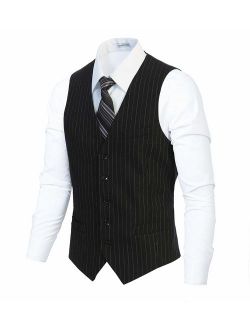 Men's 5 Button Formal Wool Blend Tweed Pin Stripe Vest