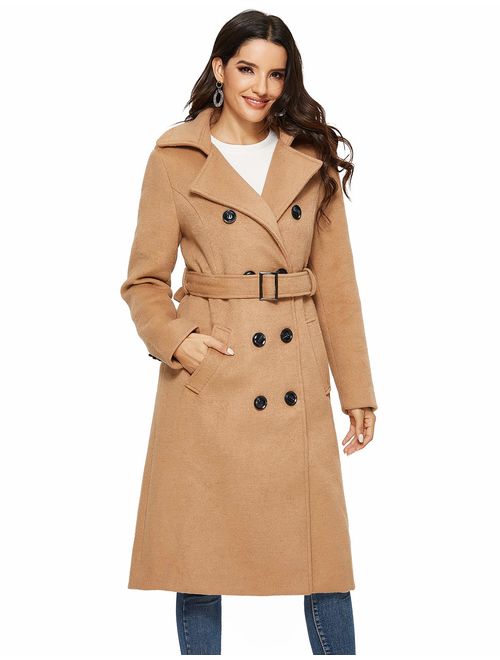 Escalier Womens Wool Coat Double Breasted Winter Long Trench Coat with Belt