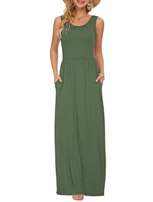 Buy AUSELILY Women's Summer Sleeveless Loose Plain Maxi Dress Casual Long  Dress with Pockets online | Topofstyle