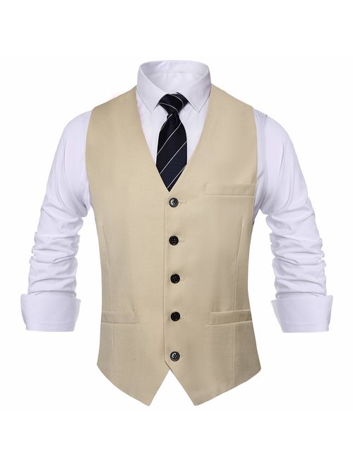 BABEYOND Mens Vintage Suit Vest Business Slim Fit Suit Vest Formal Classic Vest