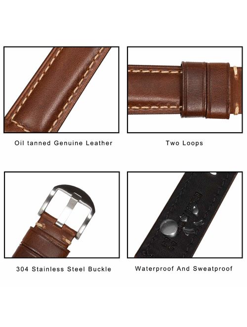 Vintage Leather Watch Band EACHE Watch Strap Oil Wax/Discolored Litchi Grain Genuine Leather Replacement Watchband for Men for Women 18mm 19mm 20mm 21mm 22mm 23mm 24mm