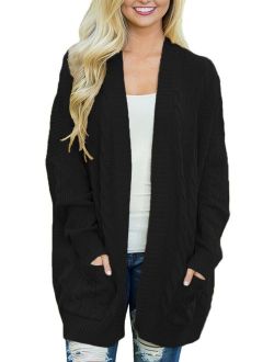 Womens Fashion Open Front Long Sleeve Cardigans Sweater with Pocket