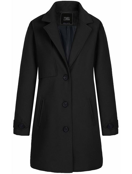 ZSHOW Women's Single Breasted Solid Color Classic Pea Coat