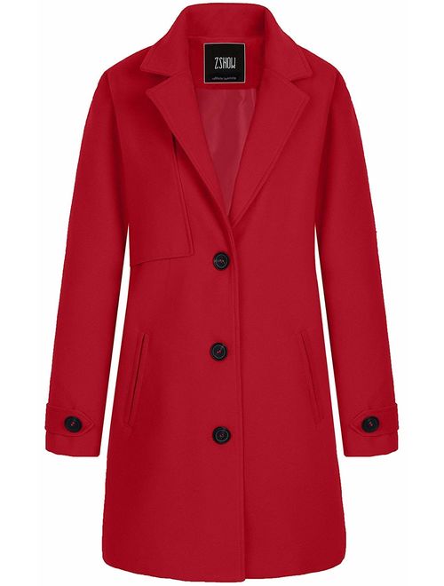 ZSHOW Women's Single Breasted Solid Color Classic Pea Coat