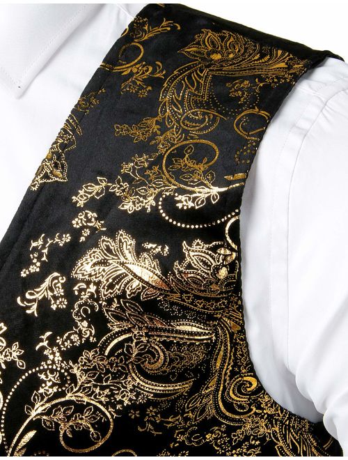 ZEROYAA Mens Hipster Metallic Paisley Printed Single Breasted V-Neck Suit Vest/Tuxedo Waistcoat