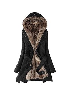 Gillberry Womens Warm Fur Collar Long Coat Hooded Slim Winter Parka Outwear Jacket
