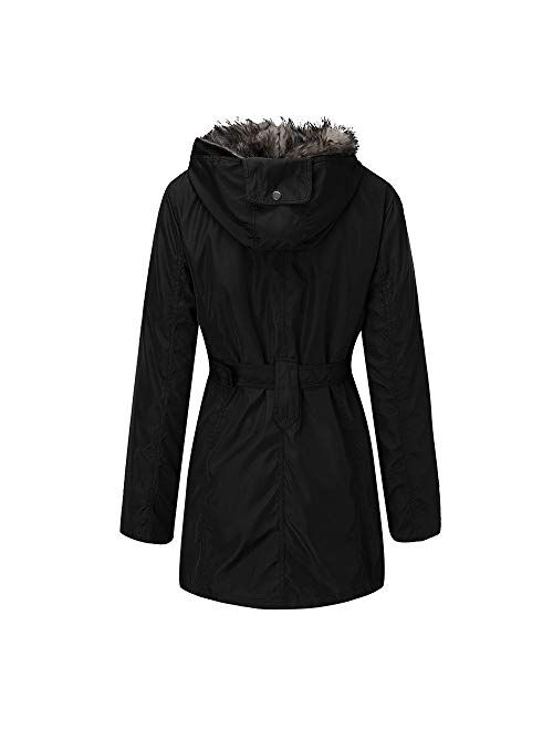 Gillberry Womens Warm Fur Collar Long Coat Hooded Slim Winter Parka Outwear Jacket