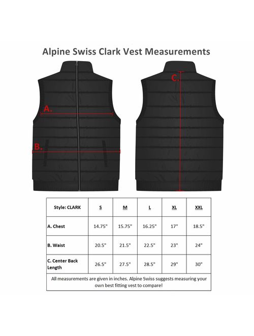 alpine swiss Clark Mens Lightweight Down Alternative Vest Jacket