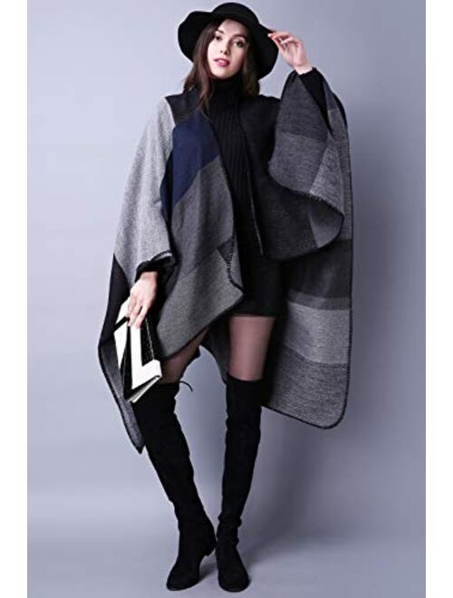 Women's Blanket Shawls Wraps, Winter Open Front Poncho Cape, Oversized Cardigan Sweater