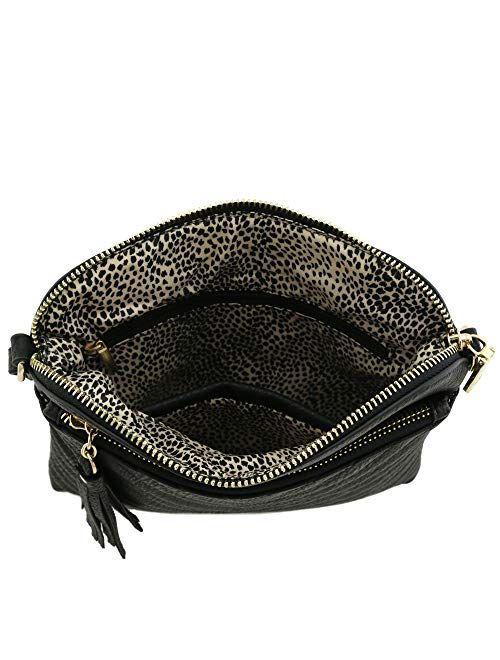 Chevron Quilted Medium Crossbody Bag with Tassel Accent