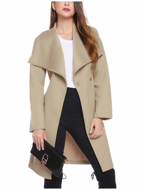 iClosam Womens Spring Peacoat Tie Front Oversized Long Jacket with Belt S-XXXL 