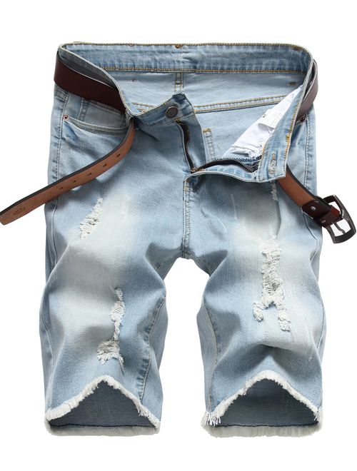 NITAGUT Men's Fashion Ripped Short Jeans Slim Fit Denim Short