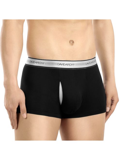 DAVID ARCHY Men's 4 Pack Bamboo Rayon Underwear Ultra Soft Breathable Trunks with Fly
