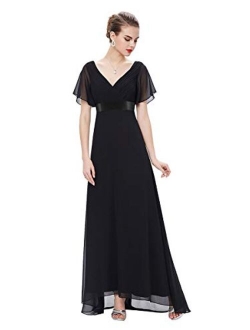 Women's Flutter Sleeve V-Neck Long Evening Prom Dress 09890