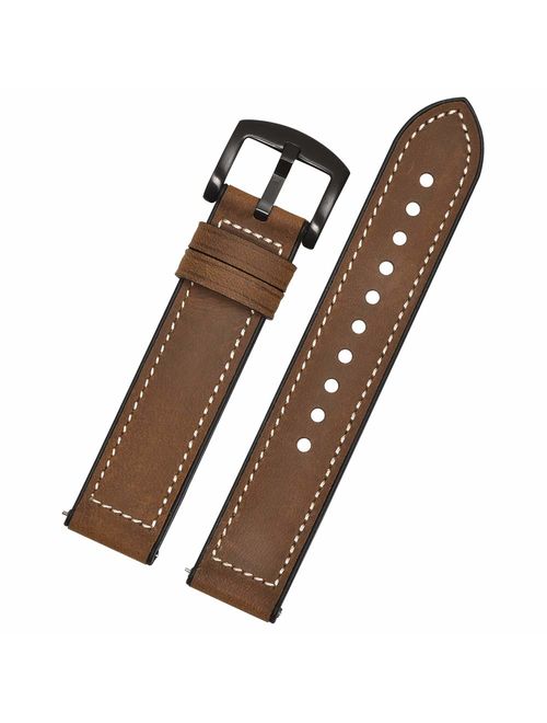 BEAFIRY 20mm 22mm Quick Release Watch Band Sports Leather Silicone Hybrid Smart Watch Strap for Men Sweatproof Soft Watchband for Women 8 Colors