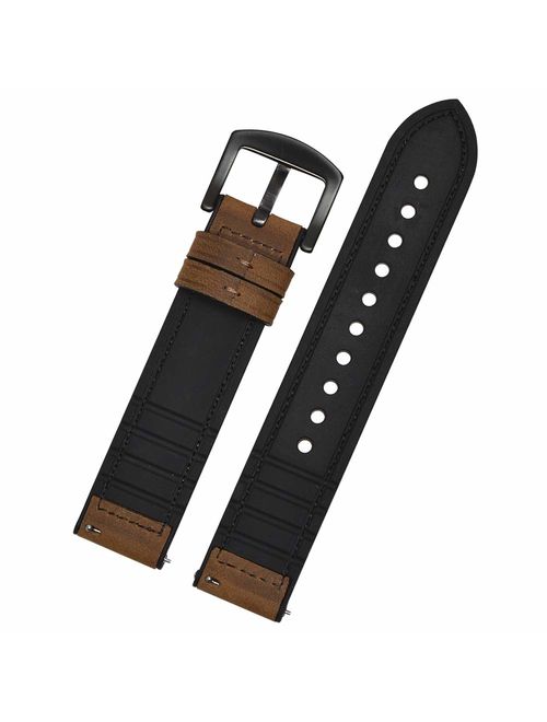 BEAFIRY 20mm 22mm Quick Release Watch Band Sports Leather Silicone Hybrid Smart Watch Strap for Men Sweatproof Soft Watchband for Women 8 Colors