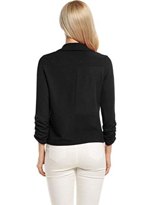 POGTMM Women 3/4 Sleeve Blazer Open Front Cardigan Jacket Work Office Blazer