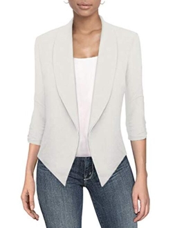 Hybrid Women's Casual Work Office Blazer Jacket Open Front Cardigan Shawl Lapel with Removable Shoulder Pads Made in USA