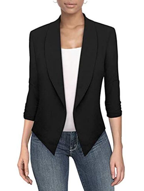 Hybrid Women's Casual Work Office Blazer Jacket Open Front Cardigan Shawl Lapel with Removable Shoulder Pads Made in USA