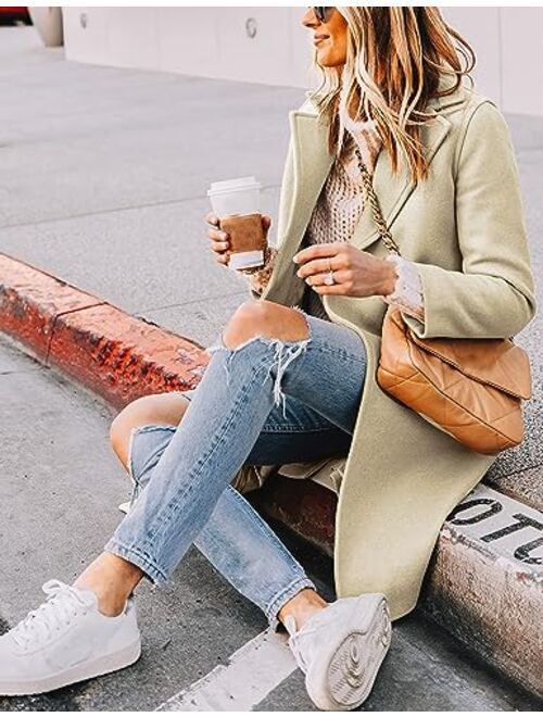 Tanming Women's Notch Lapel Double Breasted Wool Blend Mid Long Pea Trench Coat