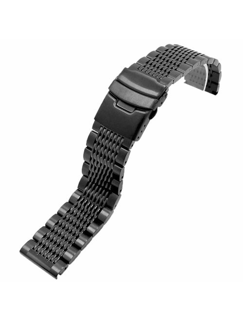 Solid Stainless Steel Mesh Watch Band for Men Women Brushed Middle Polished Metal Watch Strap Bracelet Deployment Clasp 20mm 22mm 24mm Black Silver Blue Gold Rose Gold