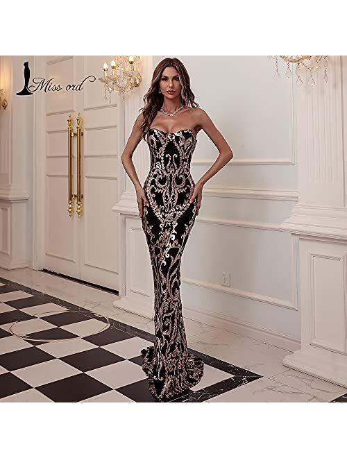 Missord Miss ord Sexy Bra Strapless Sequin Wedding Evening Party Maxi Dress