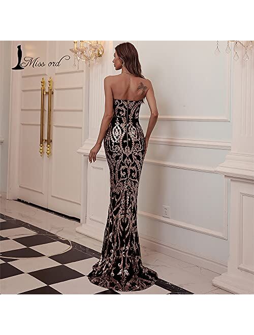 Missord Miss ord Sexy Bra Strapless Sequin Wedding Evening Party Maxi Dress