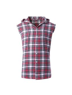 NUTEXROL Men's Casual Flannel Plaid Shirt Sleeveless Cotton Plus Size Vest