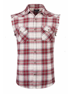 NUTEXROL Men's Casual Flannel Plaid Shirt Sleeveless Cotton Plus Size Vest